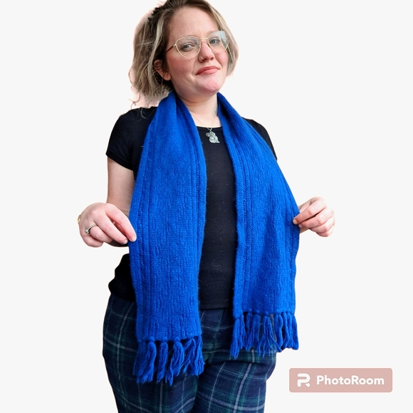Vintage | Accessories | Vtg 8s Bright Cobalt Blue Handmade Knit Scarf ...